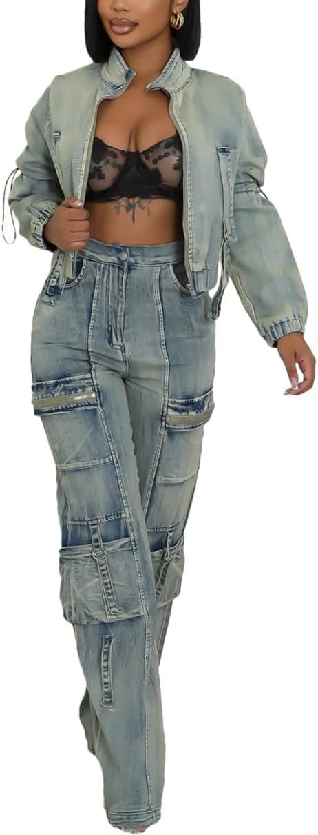 Never Pressed Crop Jacket & Cargo Jeans Set