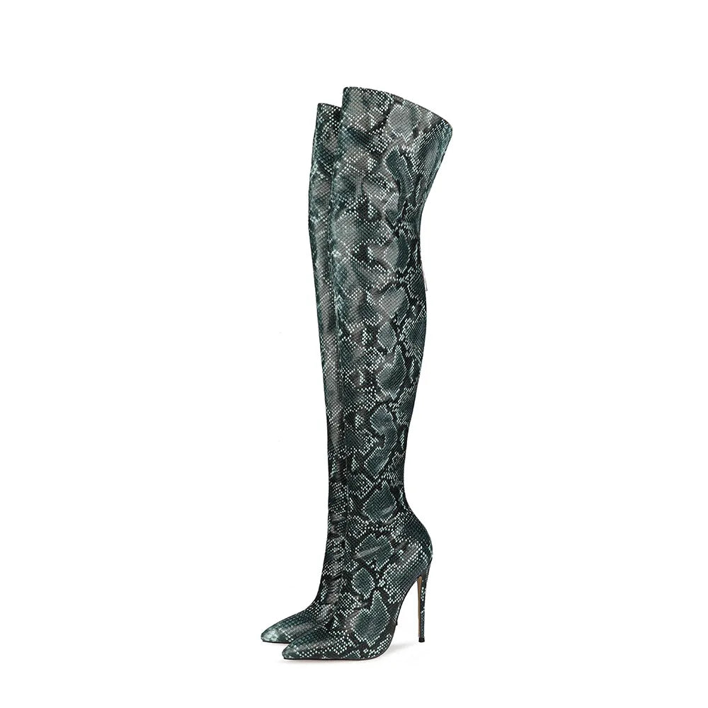 Big Stepper! Over-the-Knee Thigh High Snake Skin High Heels