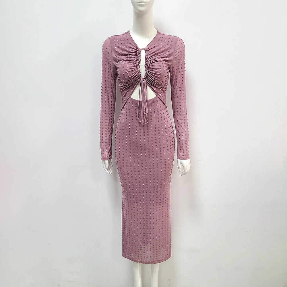 "Flying First Class"  Beaded Long Sleeve Evening Dress