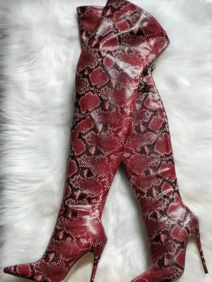 Big Stepper! Over-the-Knee Thigh High Snake Skin High Heels