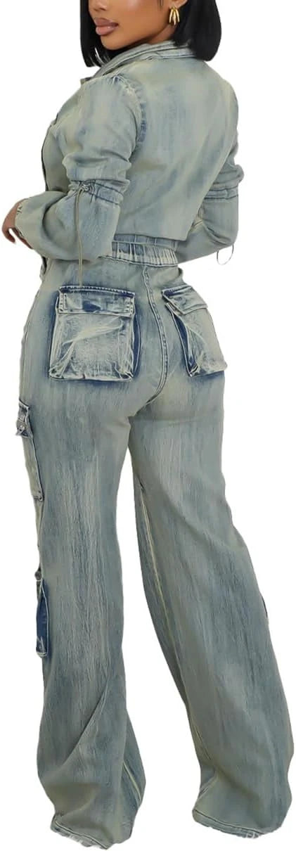 Never Pressed Crop Jacket & Cargo Jeans Set