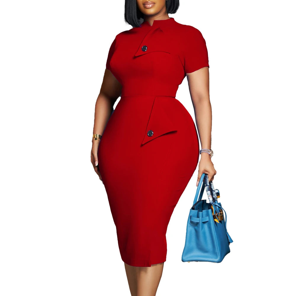 Born A Boss! Vintage Pocket Office Bodycon Midi Dress