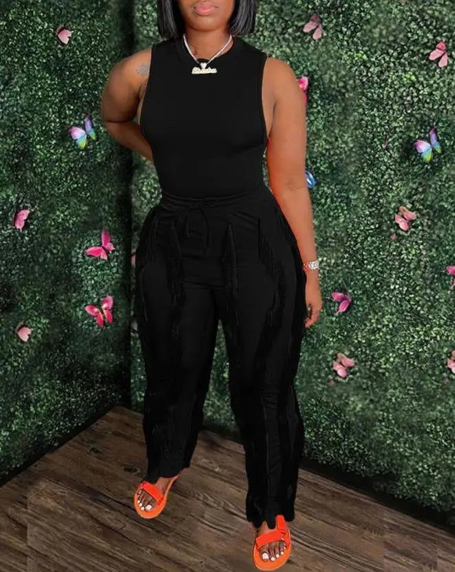 "Girl You Got It"  Casual Tank Top & Tassel Drawstring Pants Set