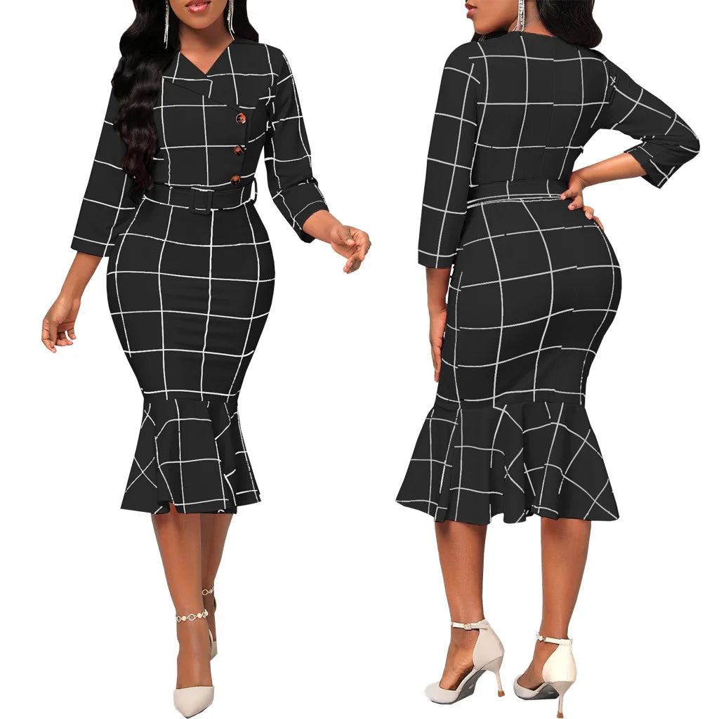 Make Way! Solid V-neck Belted Dress