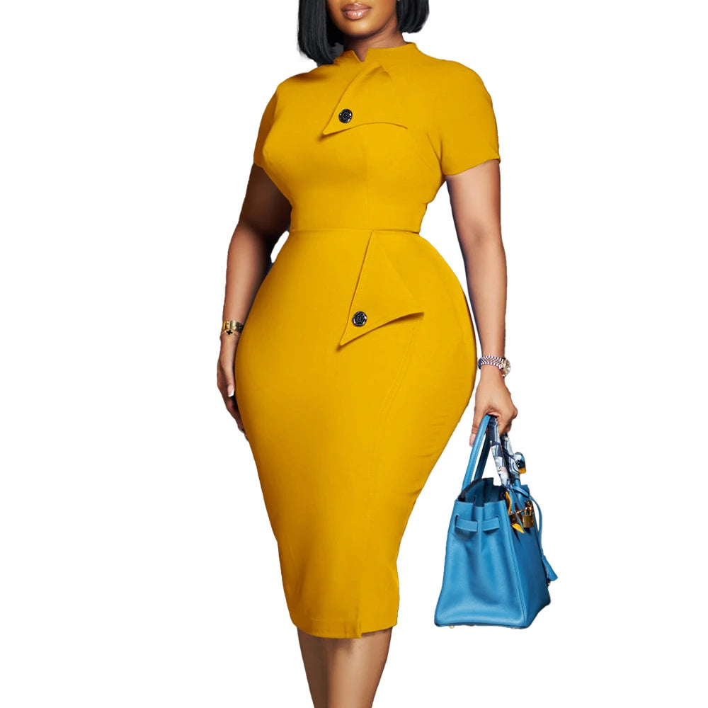 Born A Boss! Vintage Pocket Office Bodycon Midi Dress