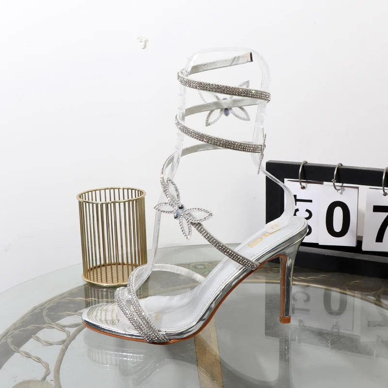 Applying Pressure! Rhinestone Sandal Stilettos High Heels