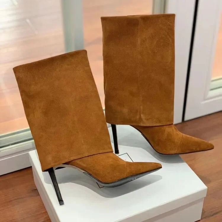Never Letting Up!  Flanged Skirt Suede Boot Heels