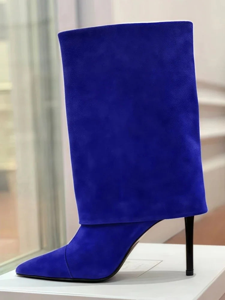 Never Letting Up!  Flanged Skirt Suede Boot Heels