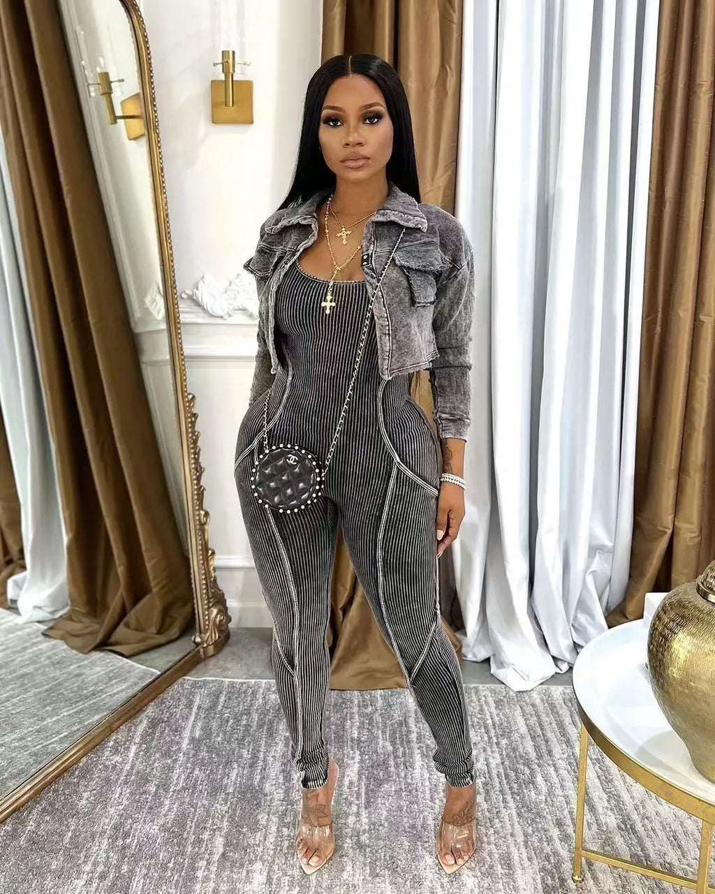 The Grind Never Stops!  Rib Crop Jacket and Pants Set