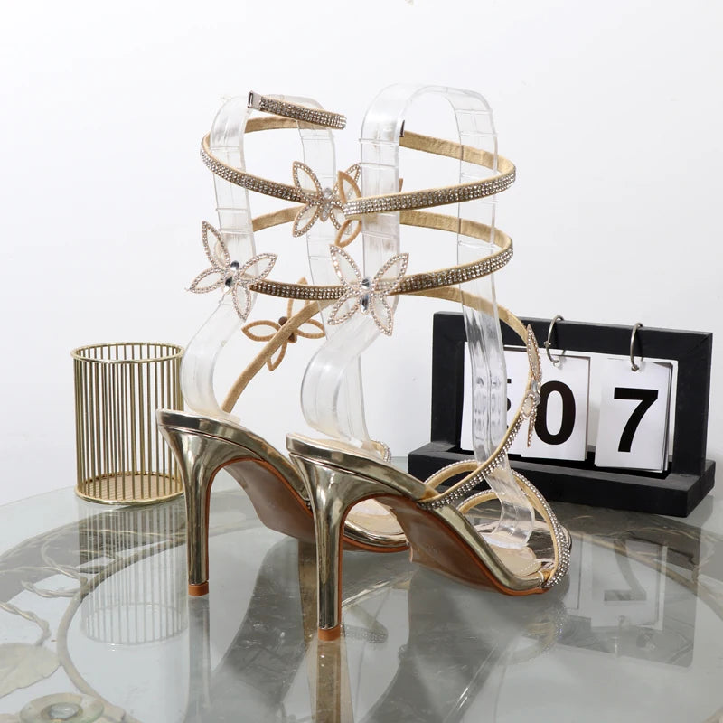 Applying Pressure! Rhinestone Sandal Stilettos High Heels