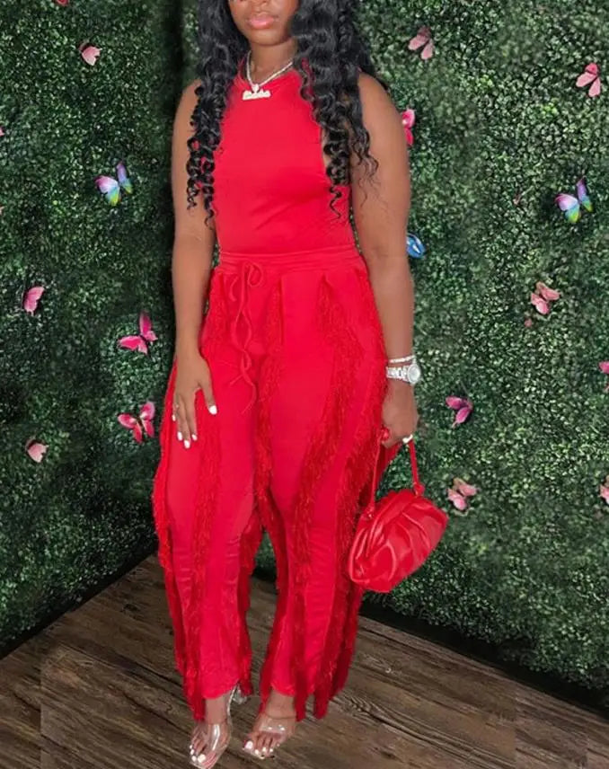 "Girl You Got It"  Casual Tank Top & Tassel Drawstring Pants Set