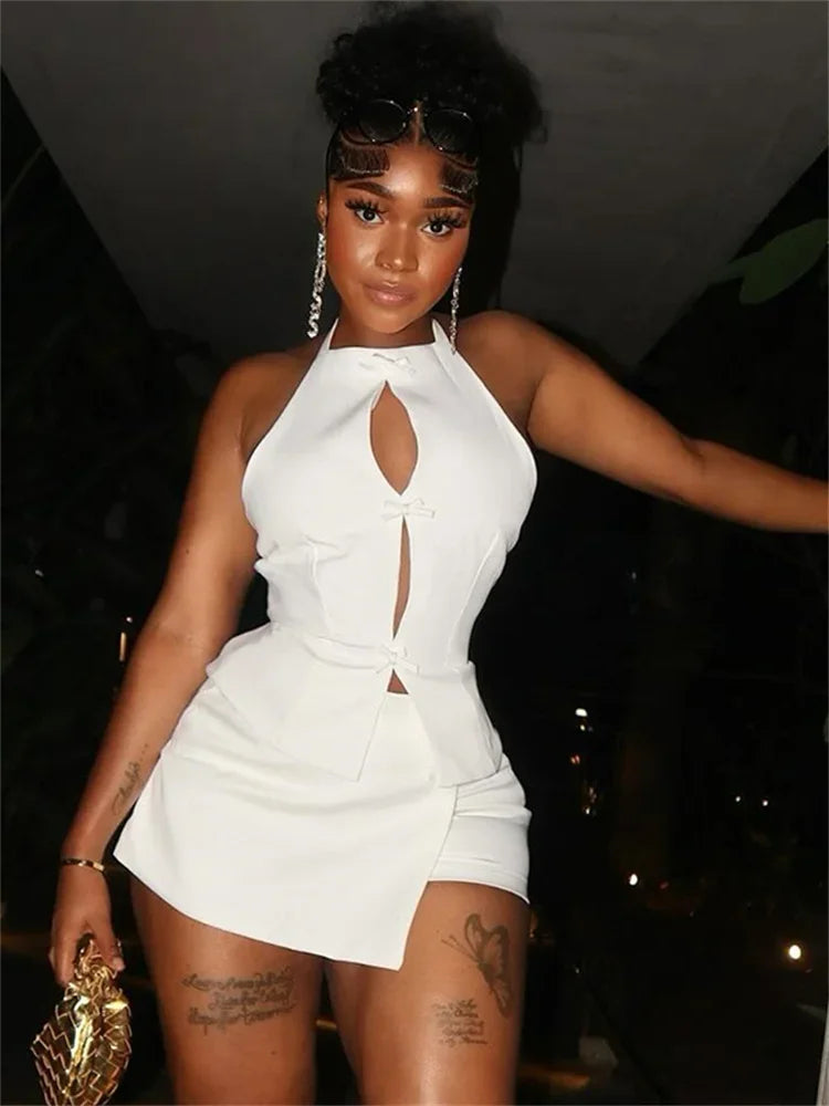 Serving Looks!  Irregular 2 Piece Backless Top + Hip Skort Set