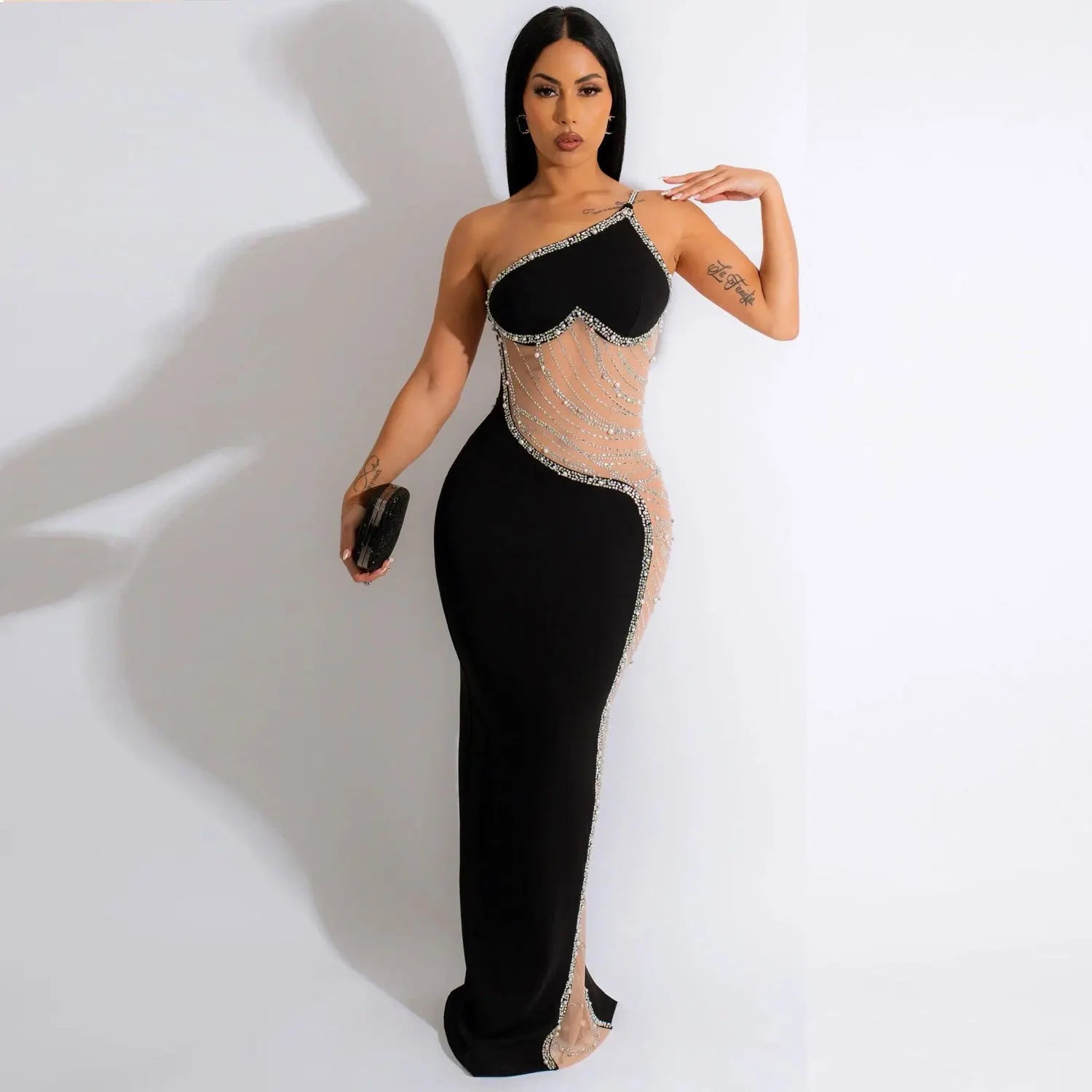 Award Ready!  One Shoulder Mesh Dress