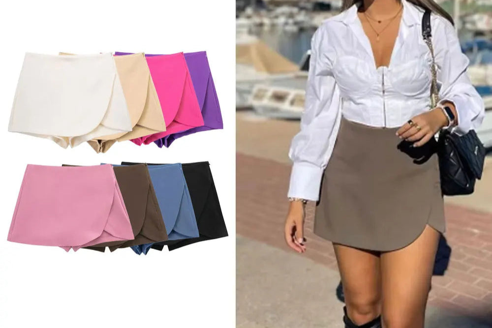 Skort Girl!  Asymmetric Skirt Style Short Bottoms