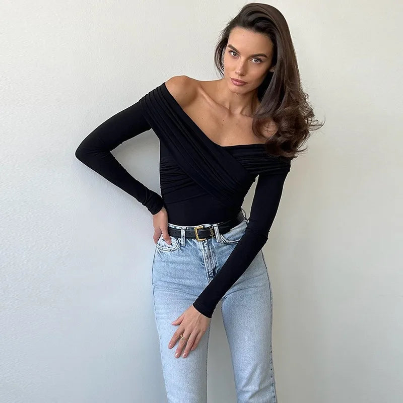 Soft Girl Era Off Shoulder Long Sleeve Bodysuit Top