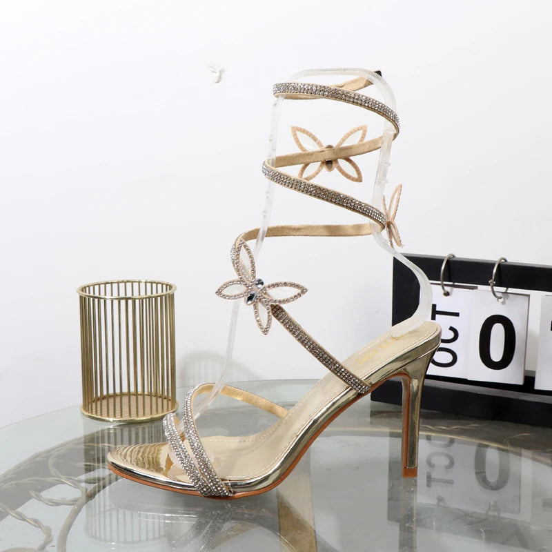 Applying Pressure! Rhinestone Sandal Stilettos High Heels