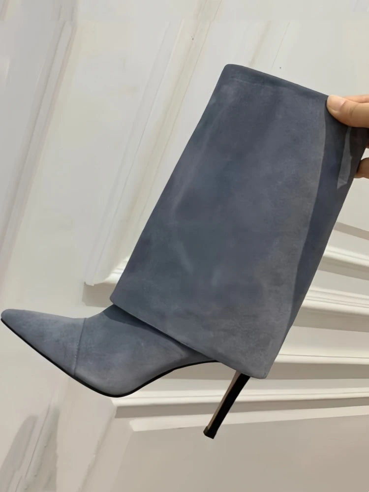 Never Letting Up!  Flanged Skirt Suede Boot Heels