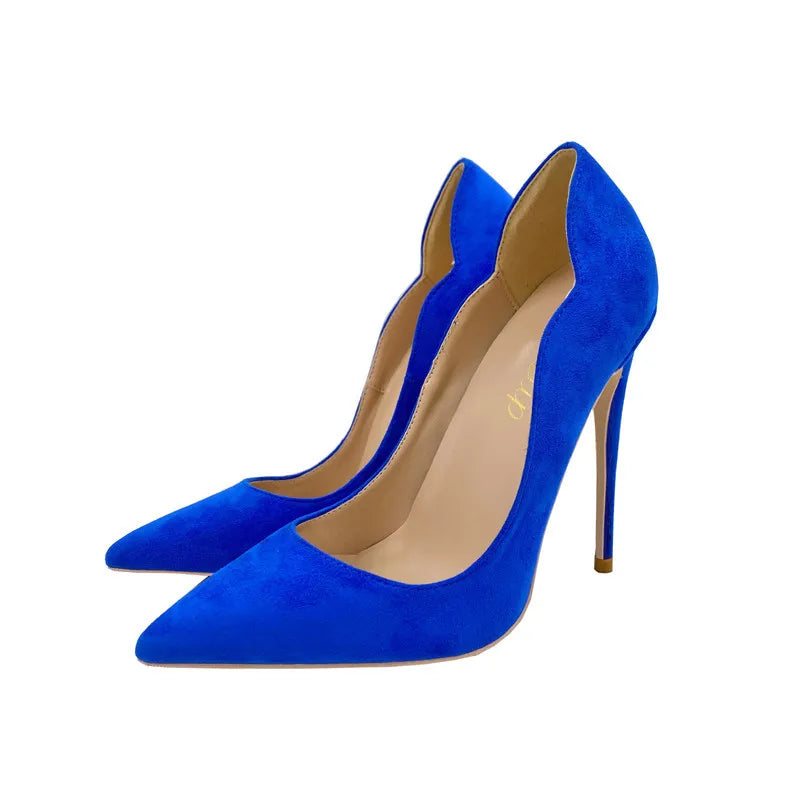 "Burning Blue!"  Blue Suede  Pointed Toe High Heels 12, 10, & 8 CM