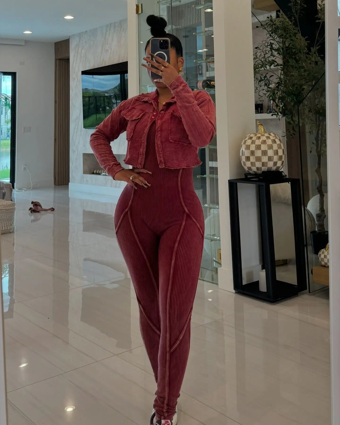 The Grind Never Stops!  Rib Crop Jacket and Pants Set