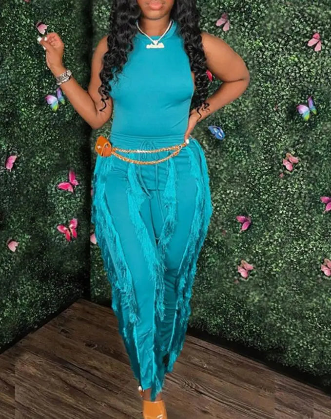 "Girl You Got It"  Casual Tank Top & Tassel Drawstring Pants Set