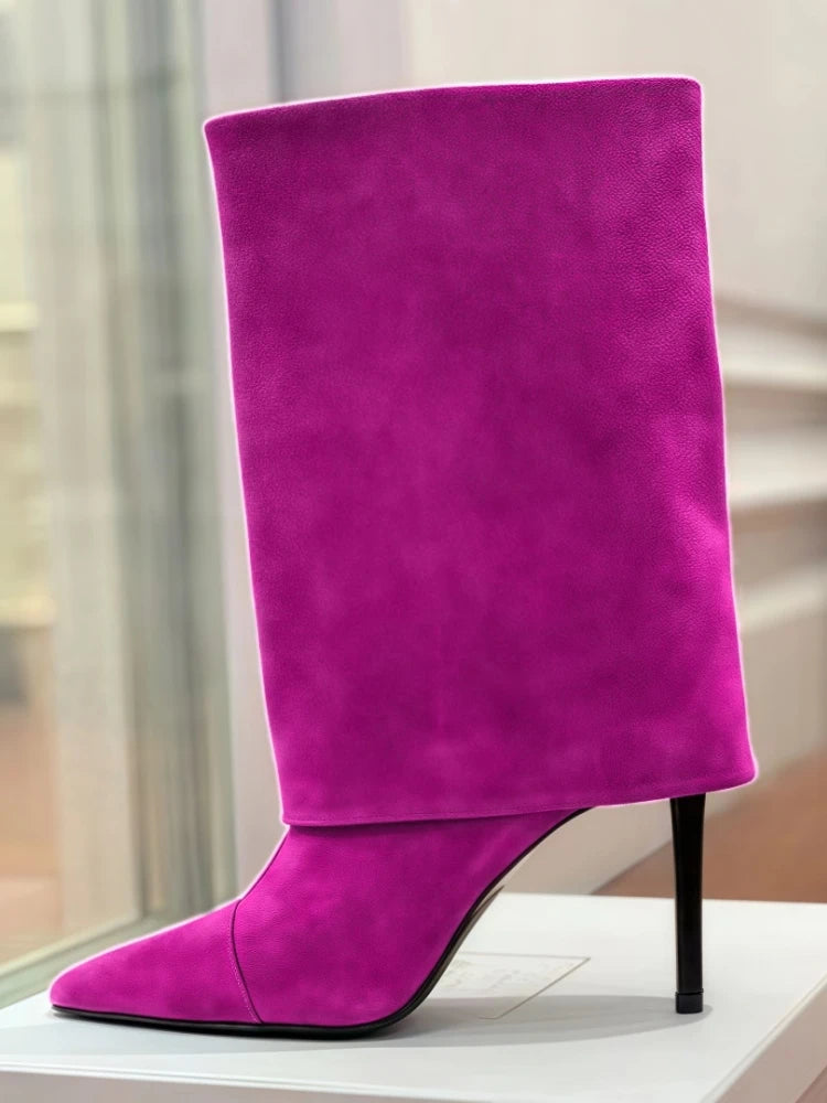 Never Letting Up!  Flanged Skirt Suede Boot Heels