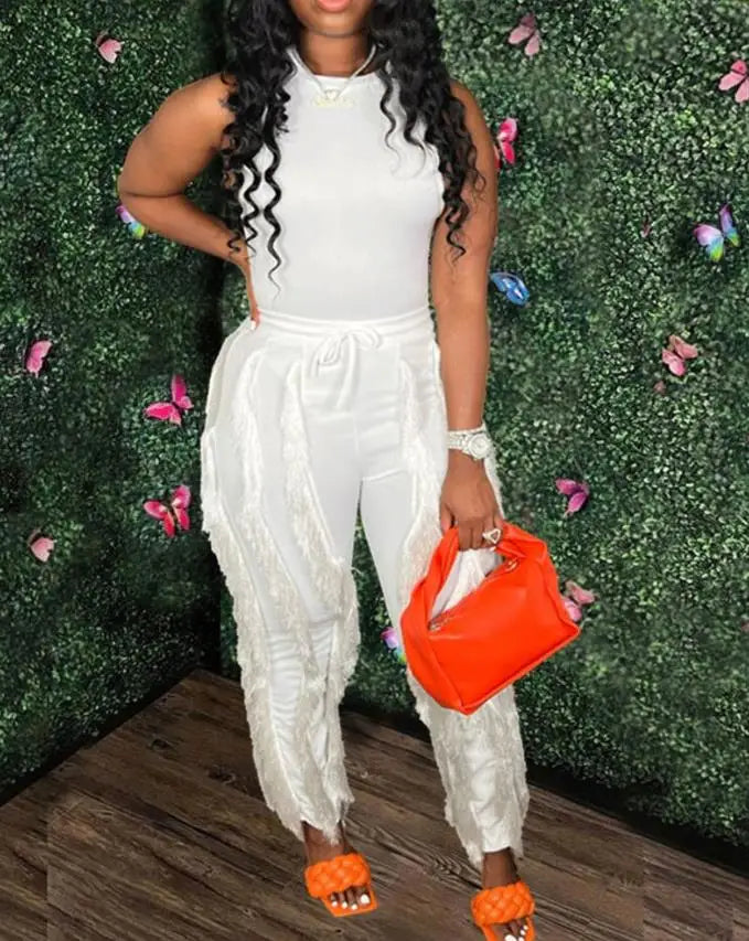 "Girl You Got It"  Casual Tank Top & Tassel Drawstring Pants Set