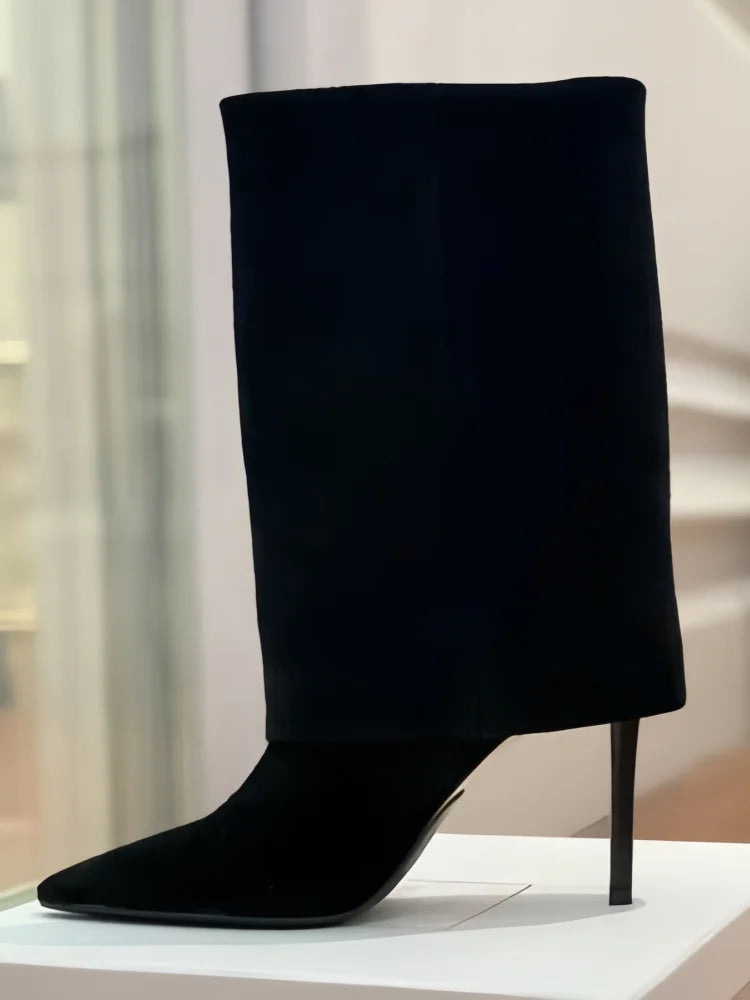 Never Letting Up!  Flanged Skirt Suede Boot Heels