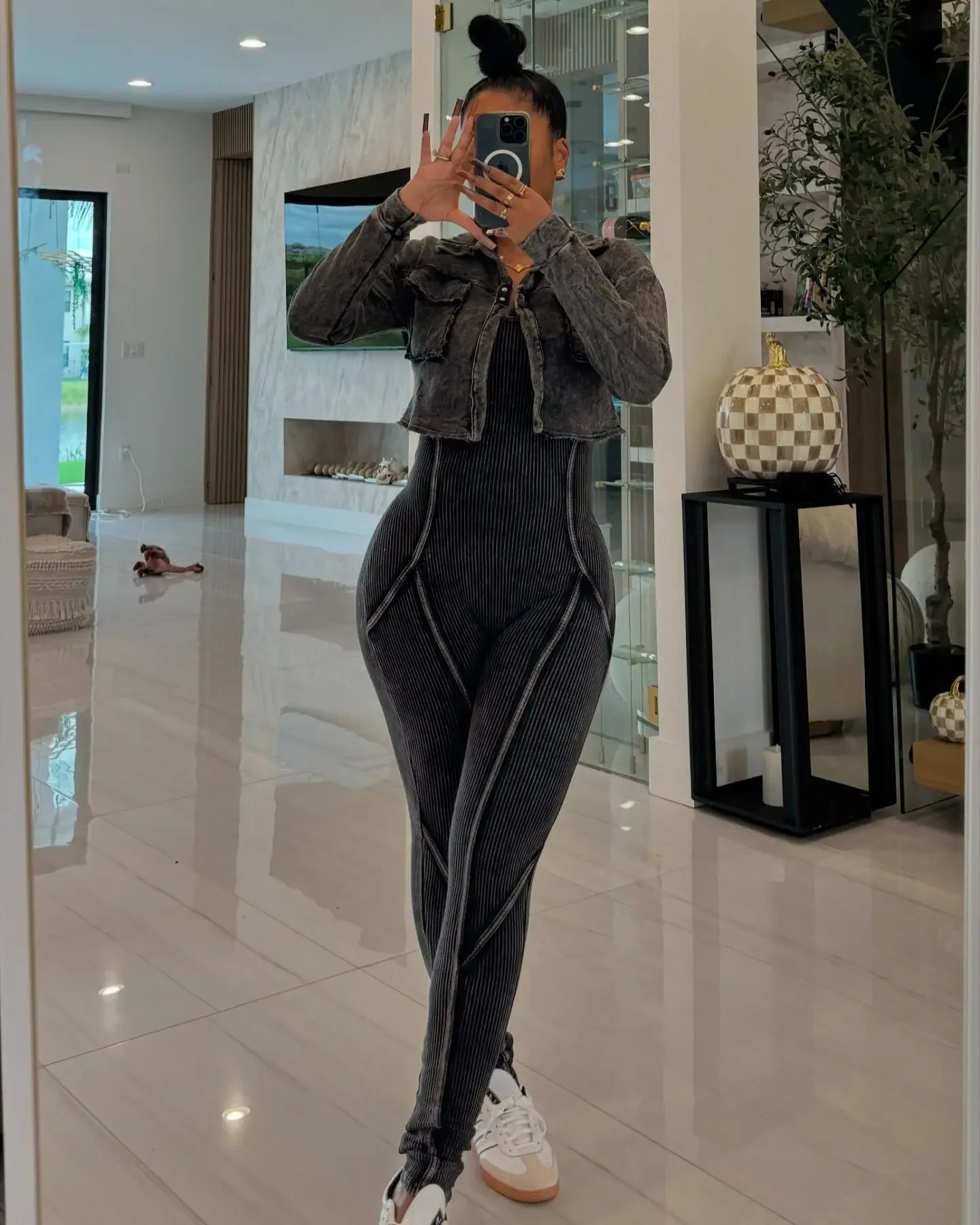 The Grind Never Stops!  Rib Crop Jacket and Pants Set